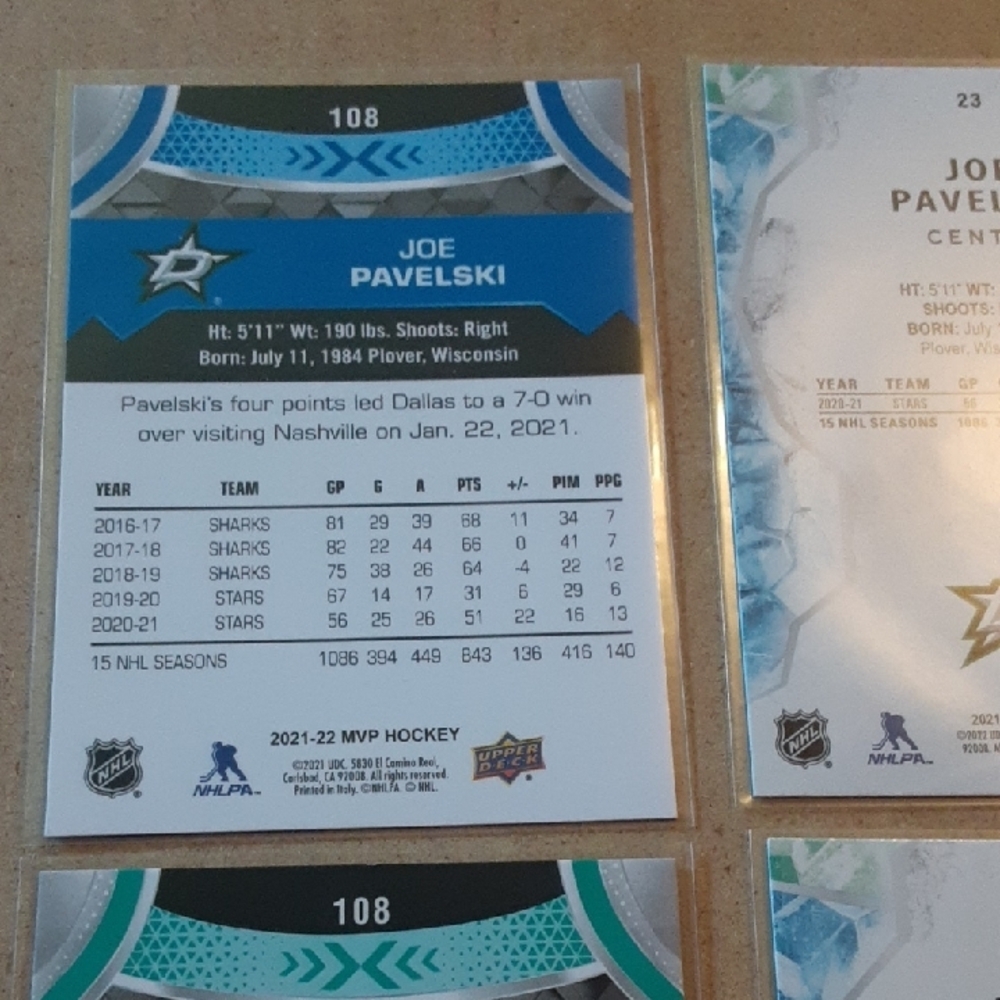 Joe Pavelski Dallas Stars Hockey Trading Cards Set - Picture 16 of 16